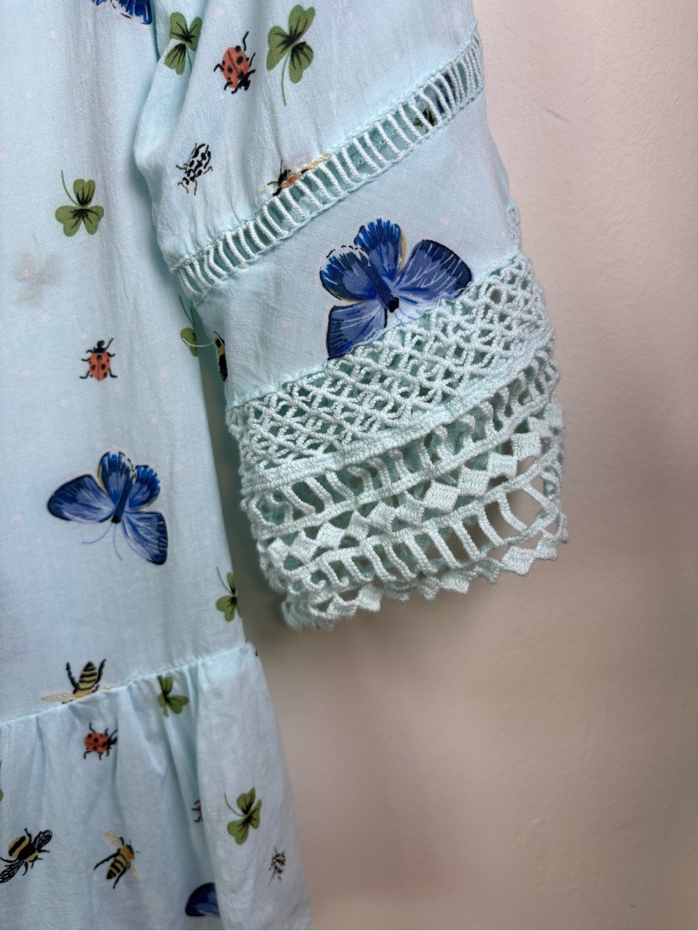 Democracy Pale Blue Butterfly & Floral Button-Front Blouse - Picture 5 of 6